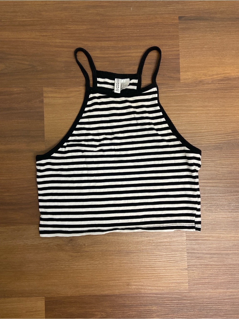 H&M Black & White Striped High-Neck Crop Top Tank Tee Women’s Small S Sleeveless